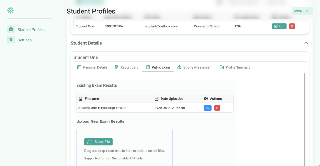 Public Exam Record