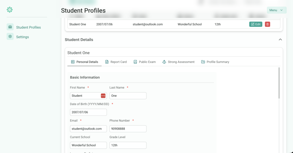 Basic Student Information